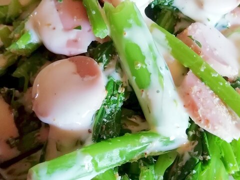 【野菜料理】魚肉ソーセージとかき菜の洋風和え